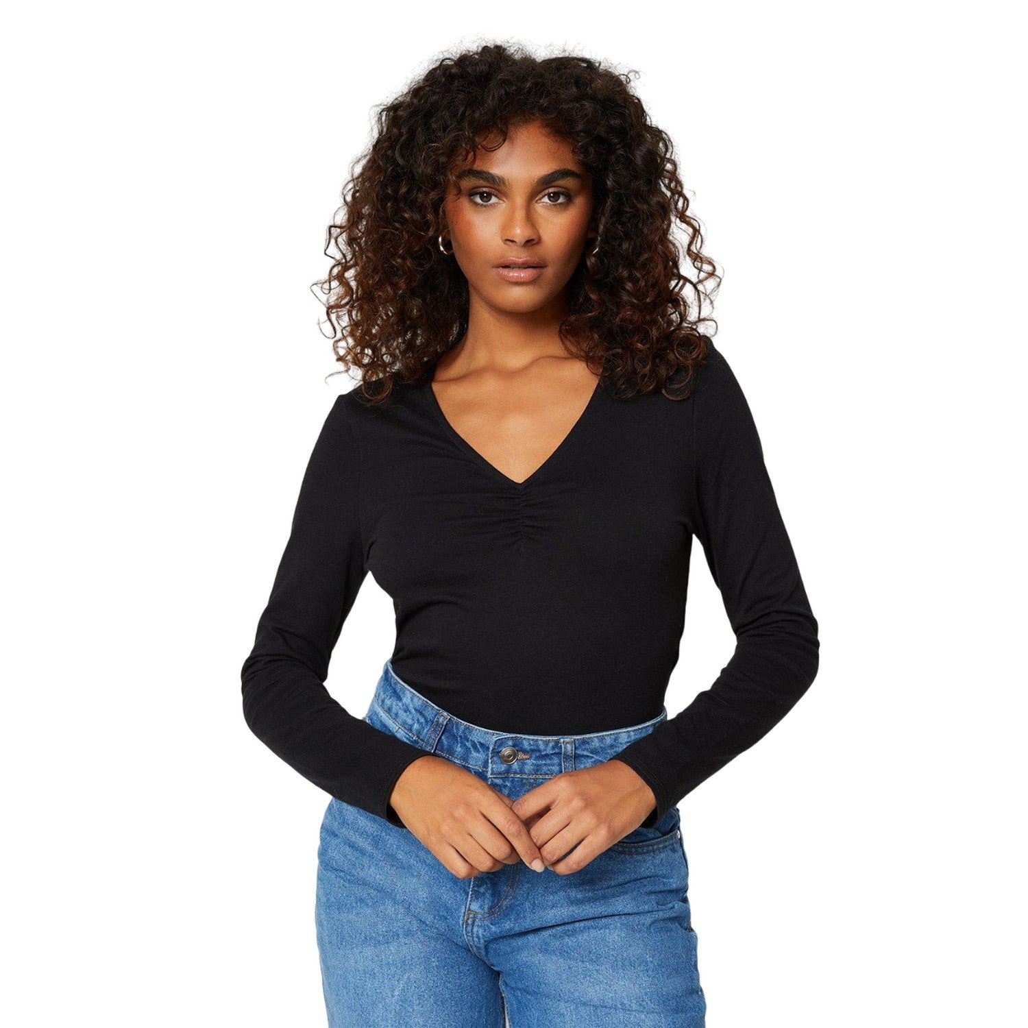 Black - Side - Dorothy Perkins Womens-Ladies Ruched Front Long-Sleeved T-Shirt
