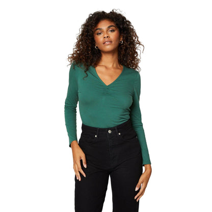 Green - Front - Dorothy Perkins Womens-Ladies Ruched Front Long-Sleeved T-Shirt