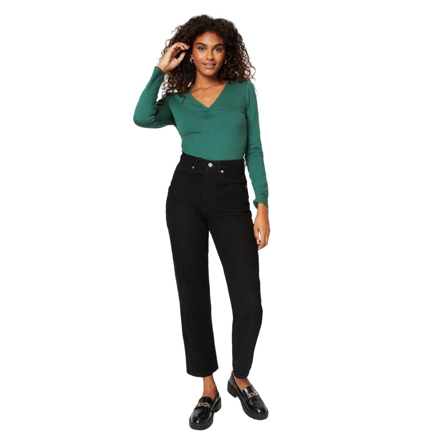 Green - Side - Dorothy Perkins Womens-Ladies Ruched Front Long-Sleeved T-Shirt