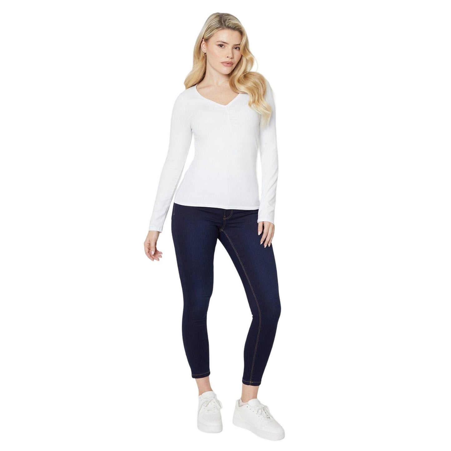 White - Side - Dorothy Perkins Womens-Ladies Ruched Front Long-Sleeved T-Shirt
