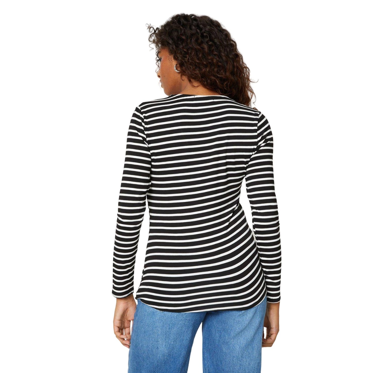 Black-White - Back - Dorothy Perkins Womens-Ladies Stripe Ruched Front Long-Sleeved Top