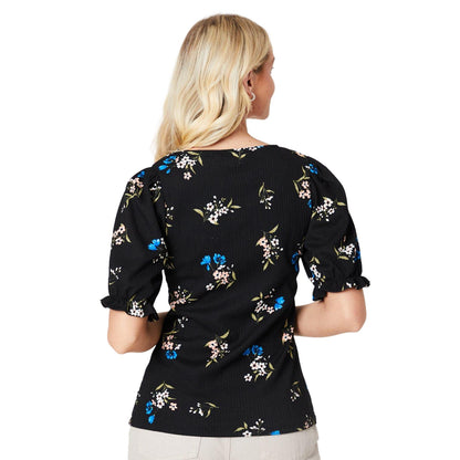 Black - Back - Dorothy Perkins Womens-Ladies Floral V Neck Short-Sleeved Top