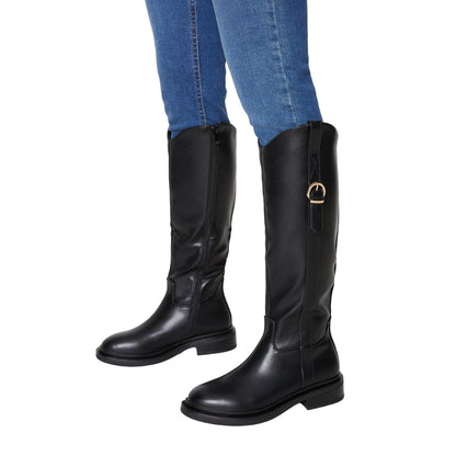 Black - Side - Dorothy Perkins Womens-Ladies Kampus Knee-High Riding Boots