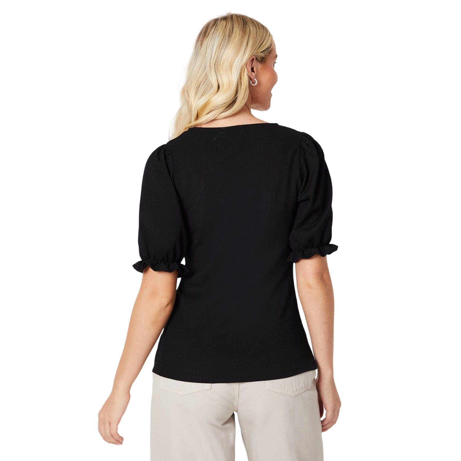 Black - Back - Dorothy Perkins Womens-Ladies V Neck Short-Sleeved Top