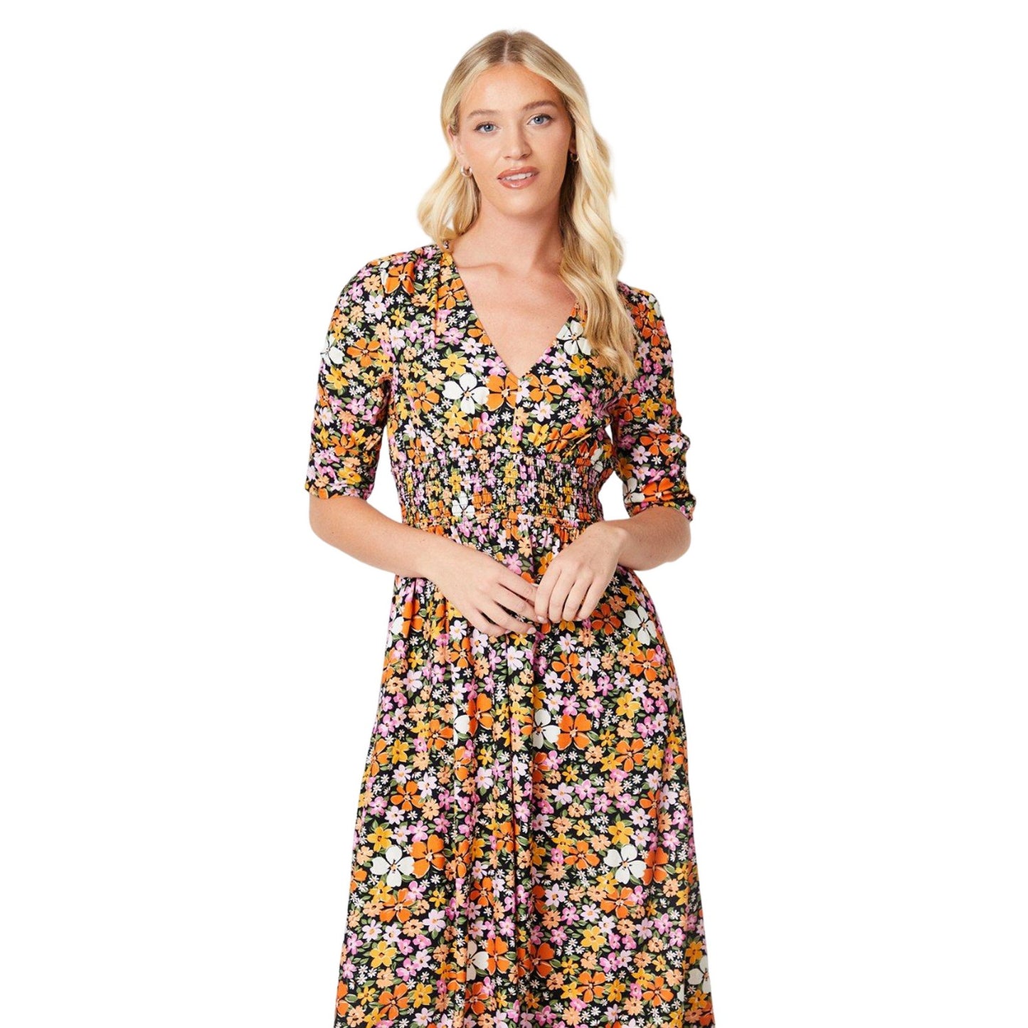 Multicoloured - Side - Dorothy Perkins Womens-Ladies Ditsy Floral Ruched Midi Dress