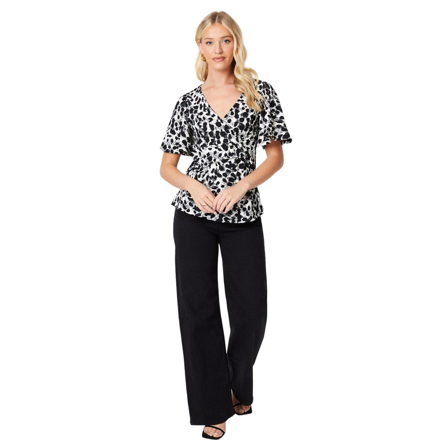 Black-White - Side - Dorothy Perkins Womens-Ladies Knotted Angel Sleeve Top