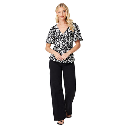 Black-White - Side - Dorothy Perkins Womens-Ladies Knotted Angel Sleeve Top