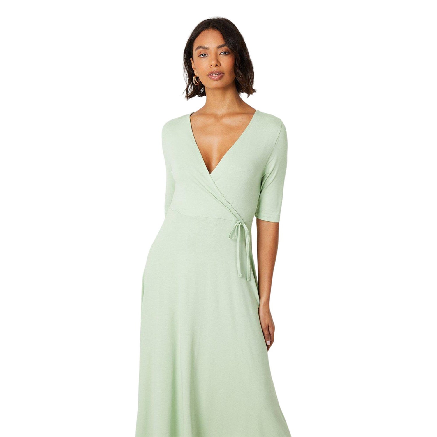 Sage - Side - Dorothy Perkins Womens-Ladies Wrap Short-Sleeved Midi Dress