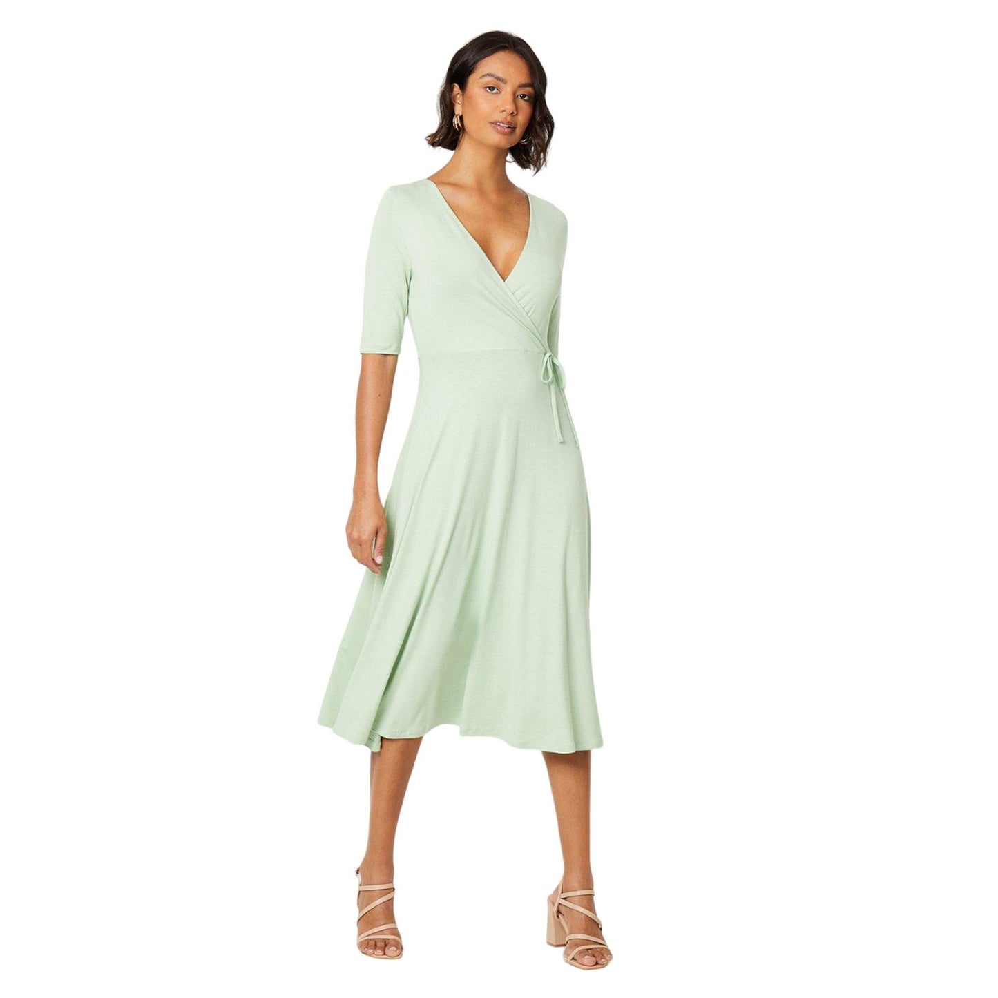Sage - Front - Dorothy Perkins Womens-Ladies Wrap Short-Sleeved Midi Dress