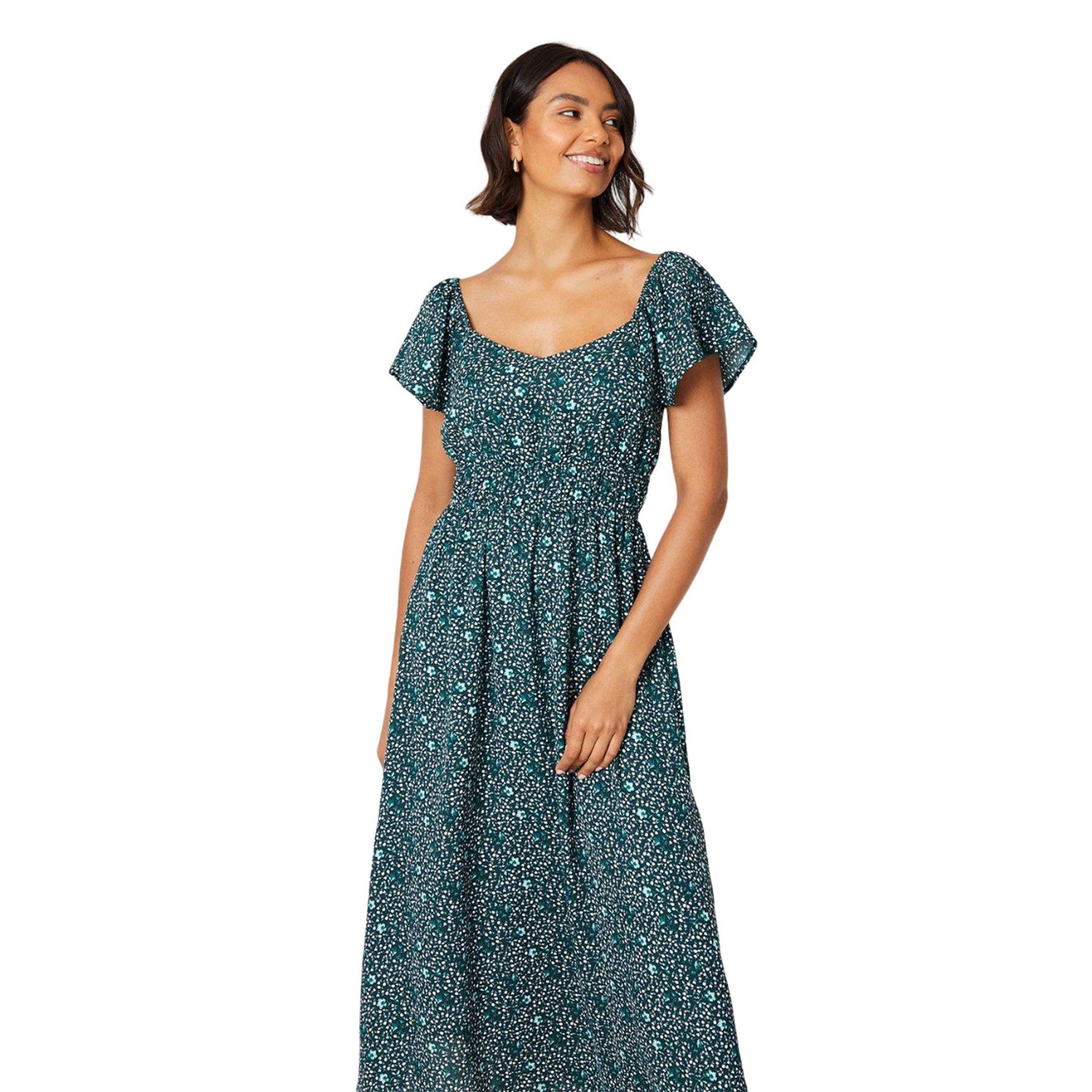 Black - Side - Dorothy Perkins Womens-Ladies Ditsy Print Angel Sleeve Midi Dress