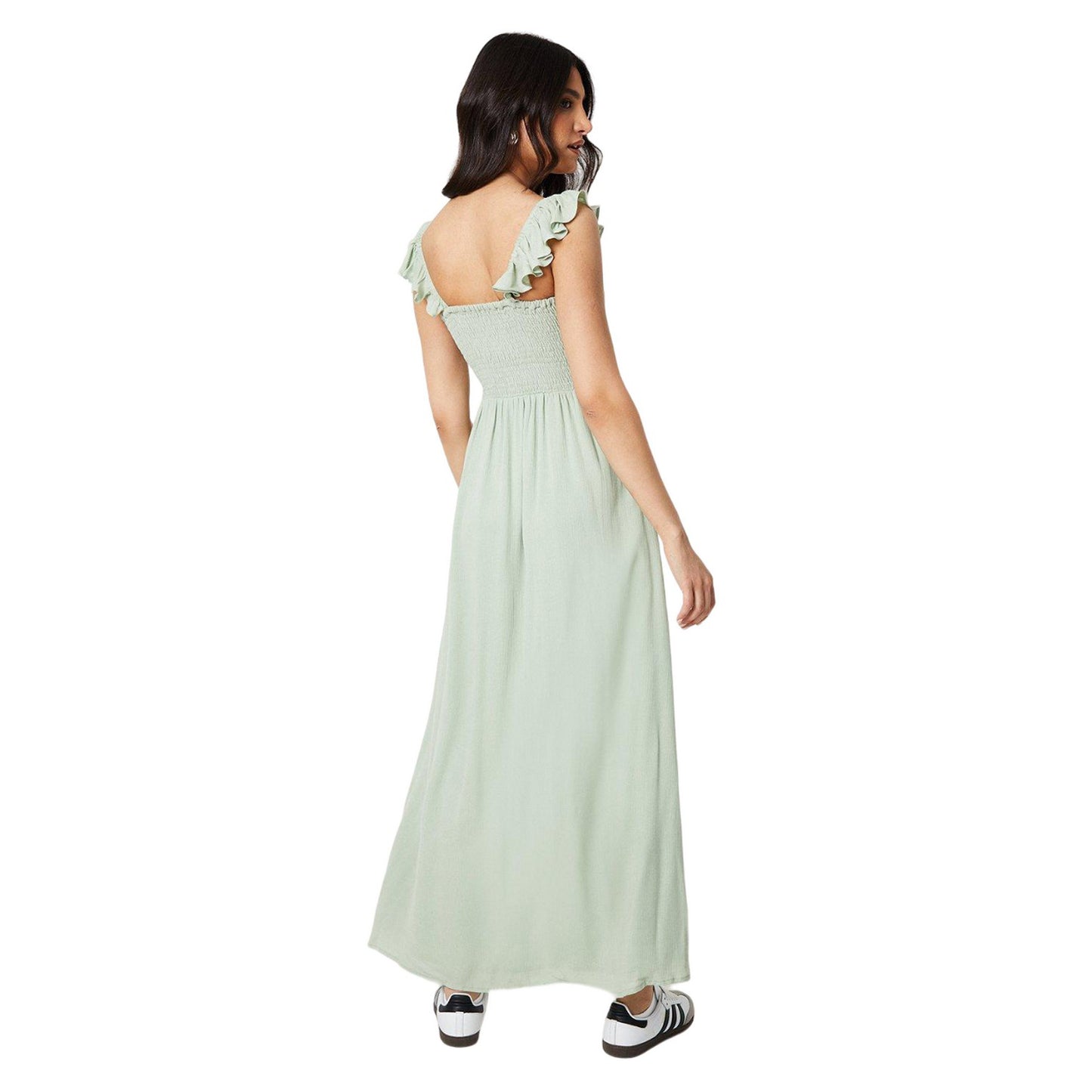 Sage - Back - Dorothy Perkins Womens-Ladies Crinkle Shirred Bodice Midi Dress