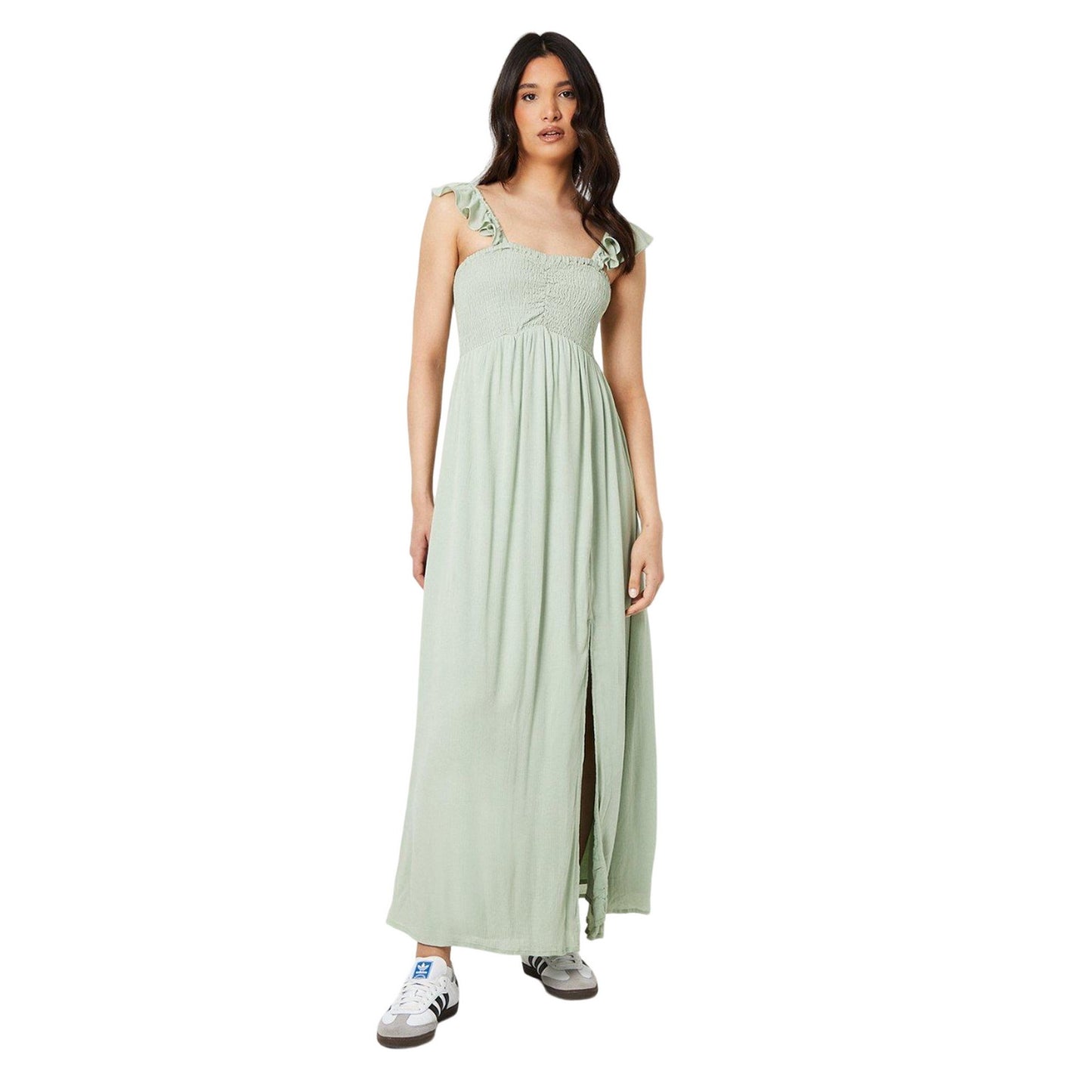Sage - Front - Dorothy Perkins Womens-Ladies Crinkle Shirred Bodice Midi Dress
