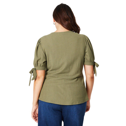 Khaki Green - Back - Dorothy Perkins Womens-Ladies Plus Tie Sleeves Top