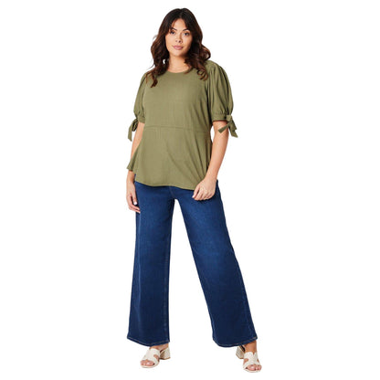 Khaki Green - Side - Dorothy Perkins Womens-Ladies Plus Tie Sleeves Top
