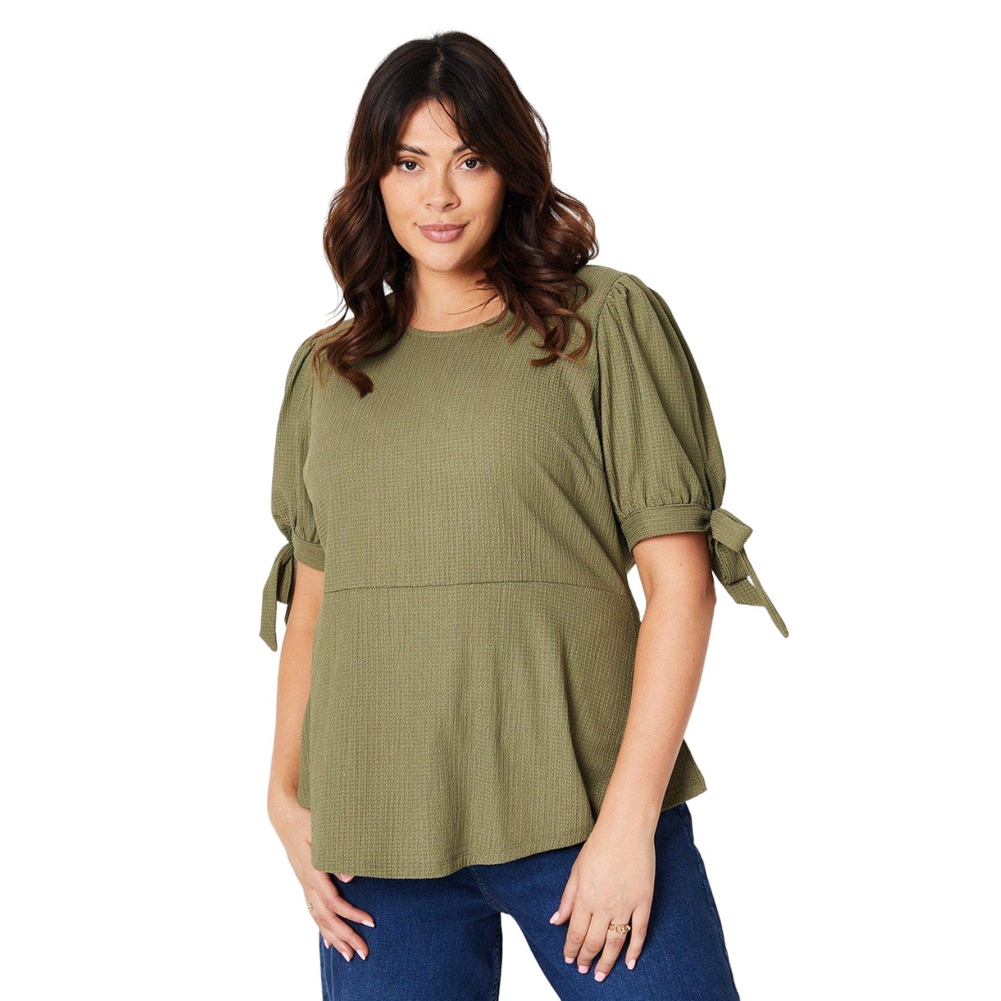 Khaki Green - Front - Dorothy Perkins Womens-Ladies Plus Tie Sleeves Top