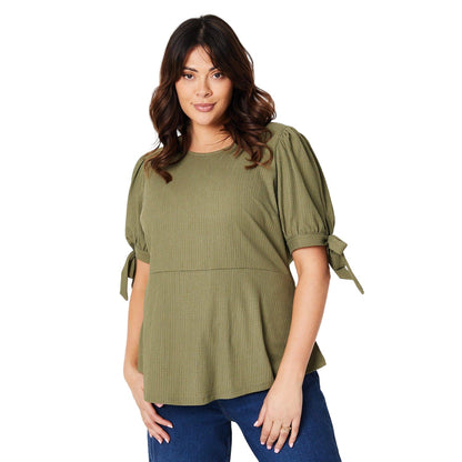 Khaki Green - Front - Dorothy Perkins Womens-Ladies Plus Tie Sleeves Top