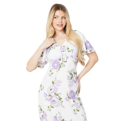 White-Purple - Side - Dorothy Perkins Womens-Ladies Floral Ruched Front Midi Dress