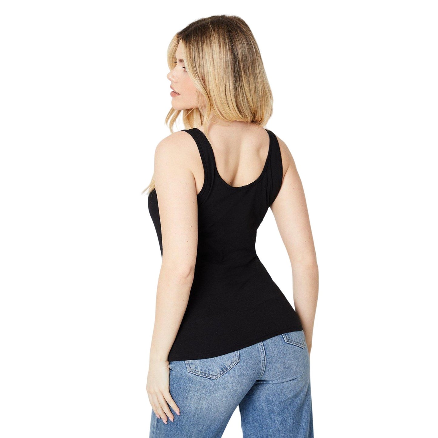 Black - Back - Dorothy Perkins Womens-Ladies Cotton Scoop Neck Vest Top