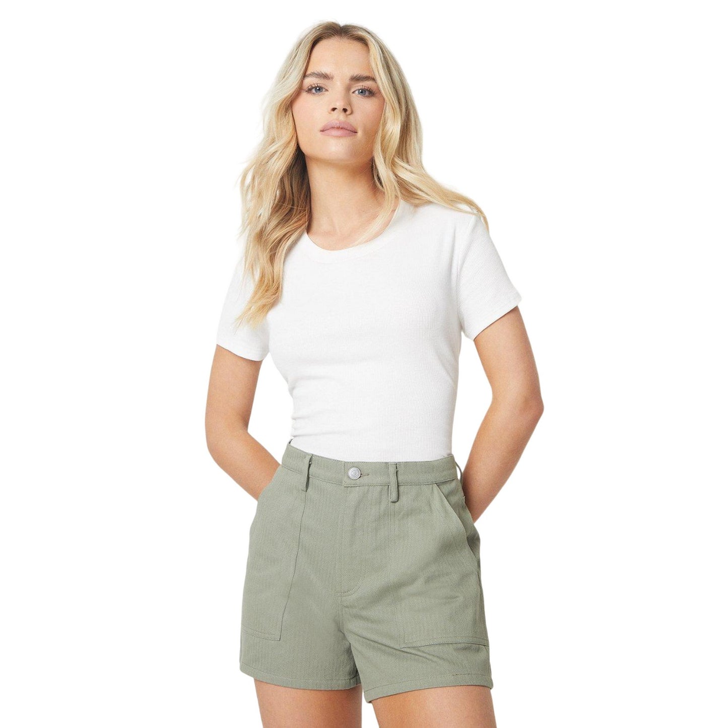 Khaki Green - Side - Dorothy Perkins Womens-Ladies Utility Petite Cargo Shorts