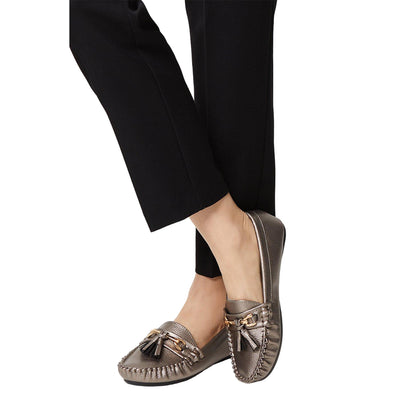Pewter - Side - Good For The Sole Womens-Ladies Nyla Tassel Wide Loafers