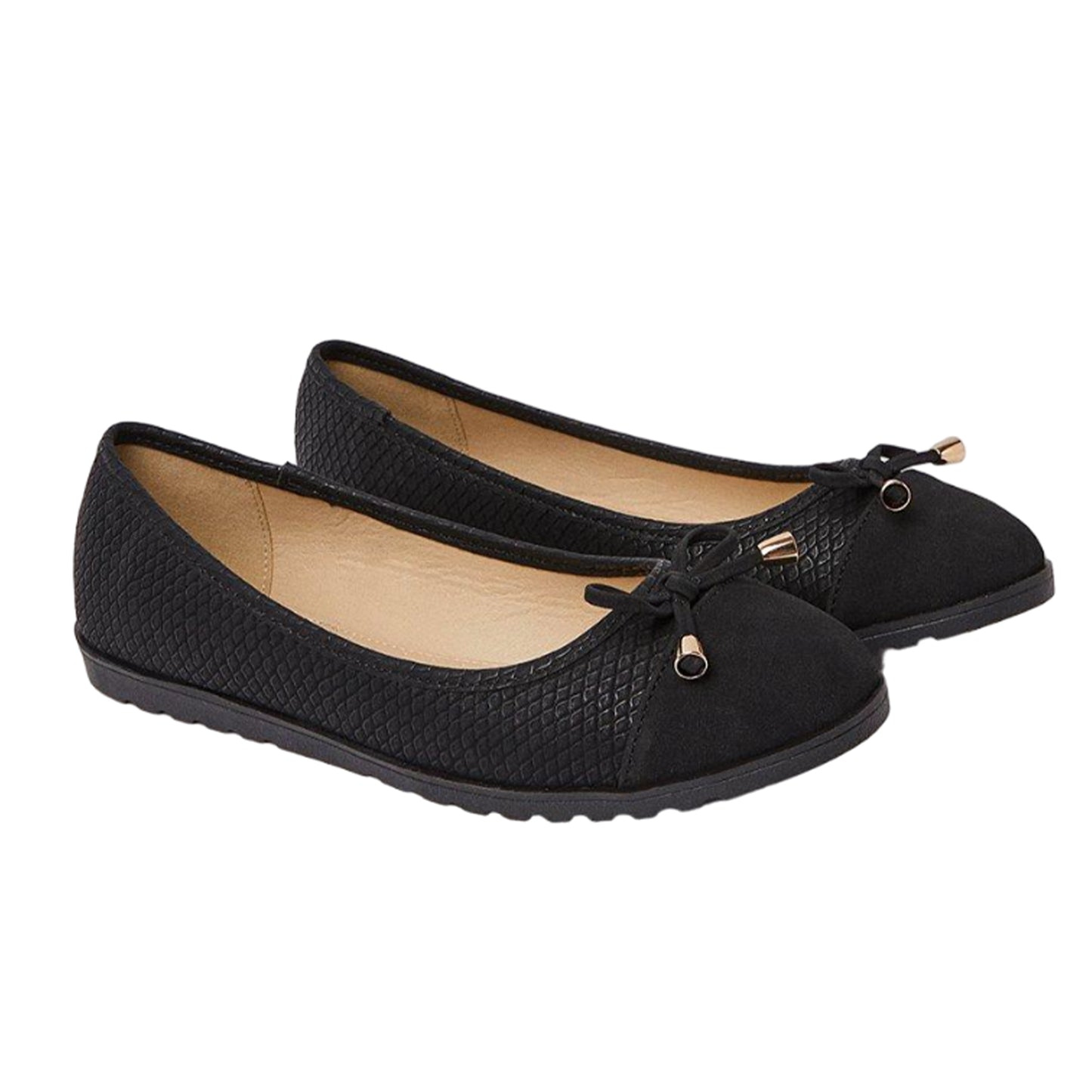Black - Front - Good For The Sole Womens-Ladies Tam Bow Wide Flat Ballet Shoes
