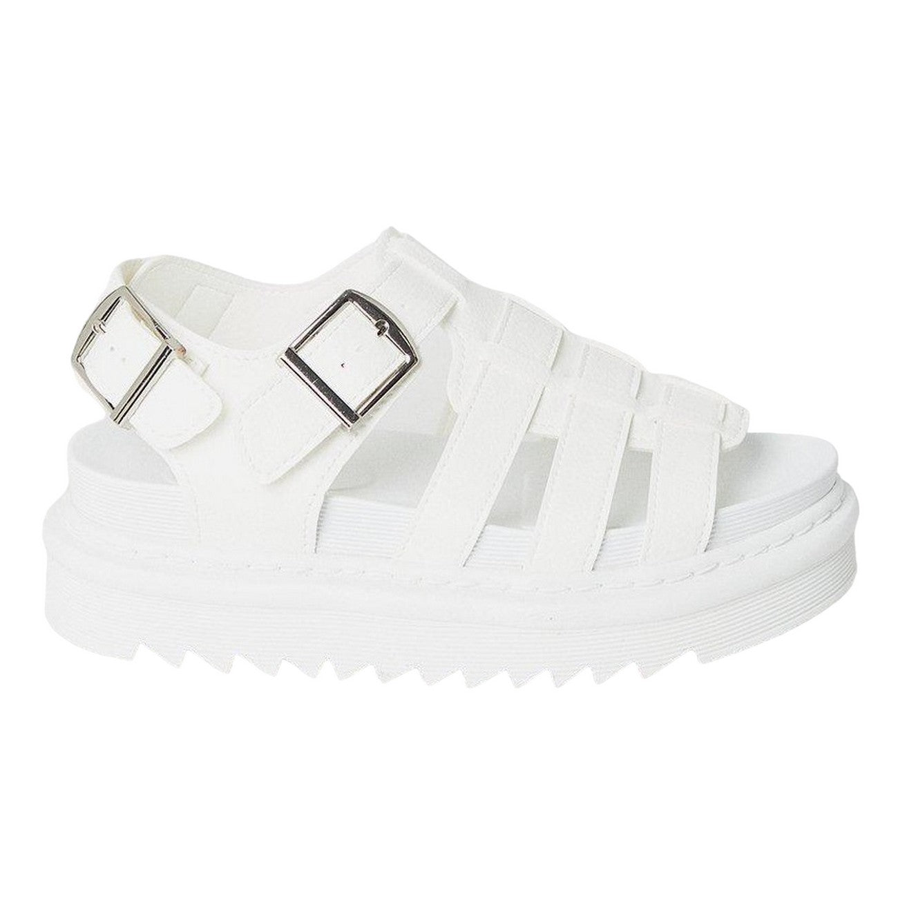 White - Back - Faith Womens-Ladies Harmoney Milled Faux Leather Sandals