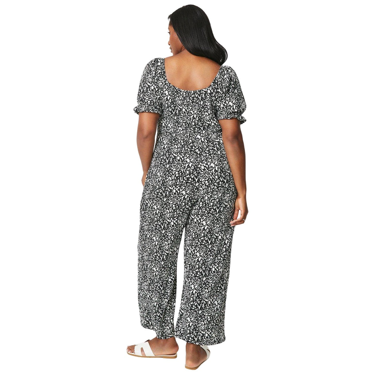 Black-White - Back - Dorothy Perkins Womens-Ladies Monochrome Ruffle Neck Plus Jumpsuit