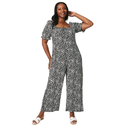 Black-White - Front - Dorothy Perkins Womens-Ladies Monochrome Ruffle Neck Plus Jumpsuit