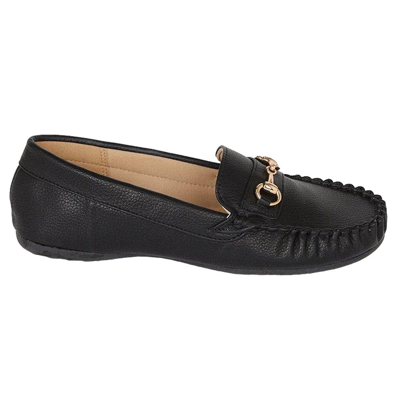 Black - Back - Good For The Sole Womens-Ladies Nina Snaffle Detail Wide Loafers