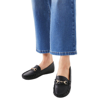 Black - Side - Good For The Sole Womens-Ladies Nina Snaffle Detail Wide Loafers