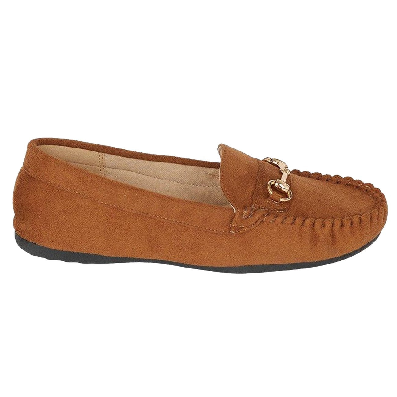 Tan - Back - Good For The Sole Womens-Ladies Nina Snaffle Detail Wide Loafers