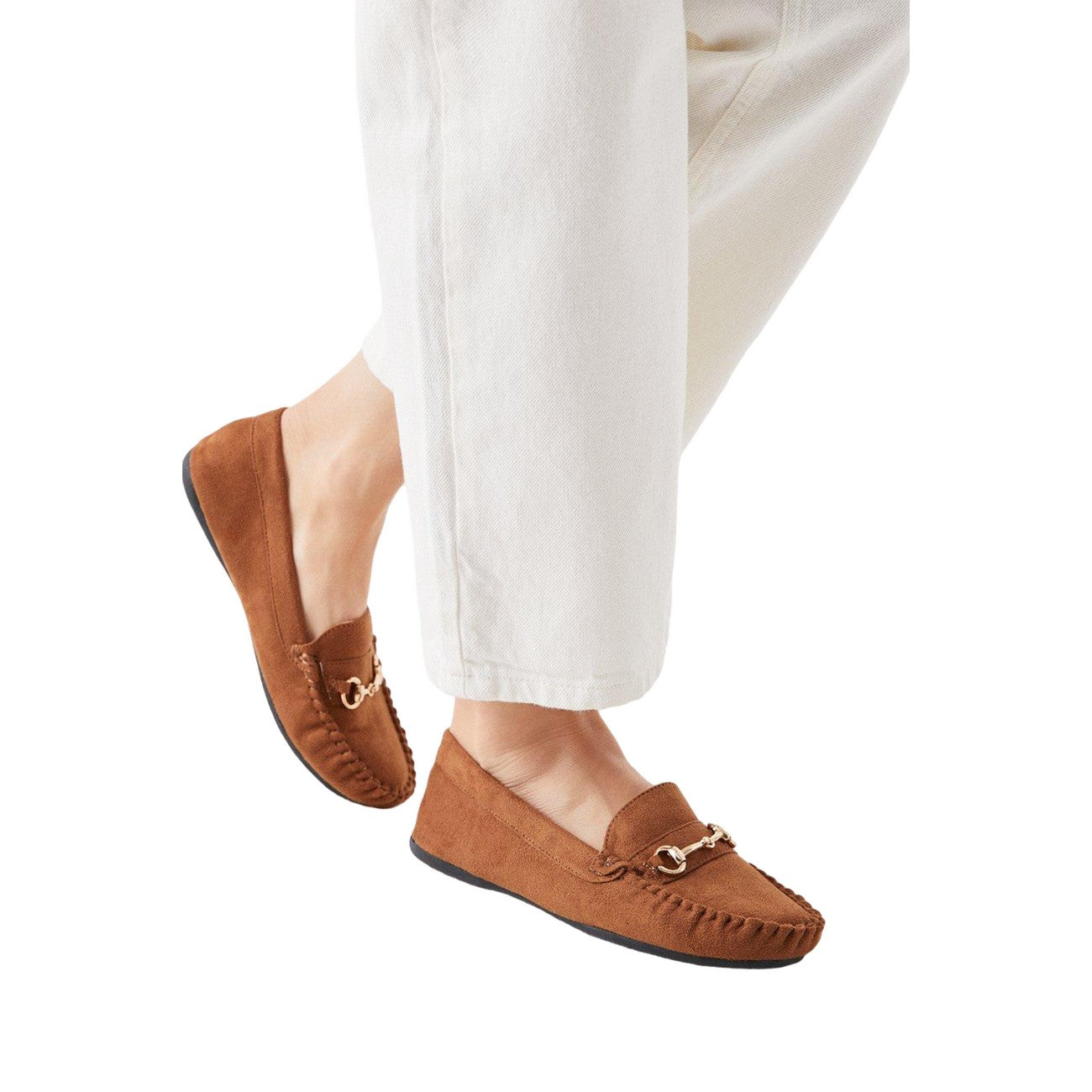 Tan - Side - Good For The Sole Womens-Ladies Nina Snaffle Detail Wide Loafers