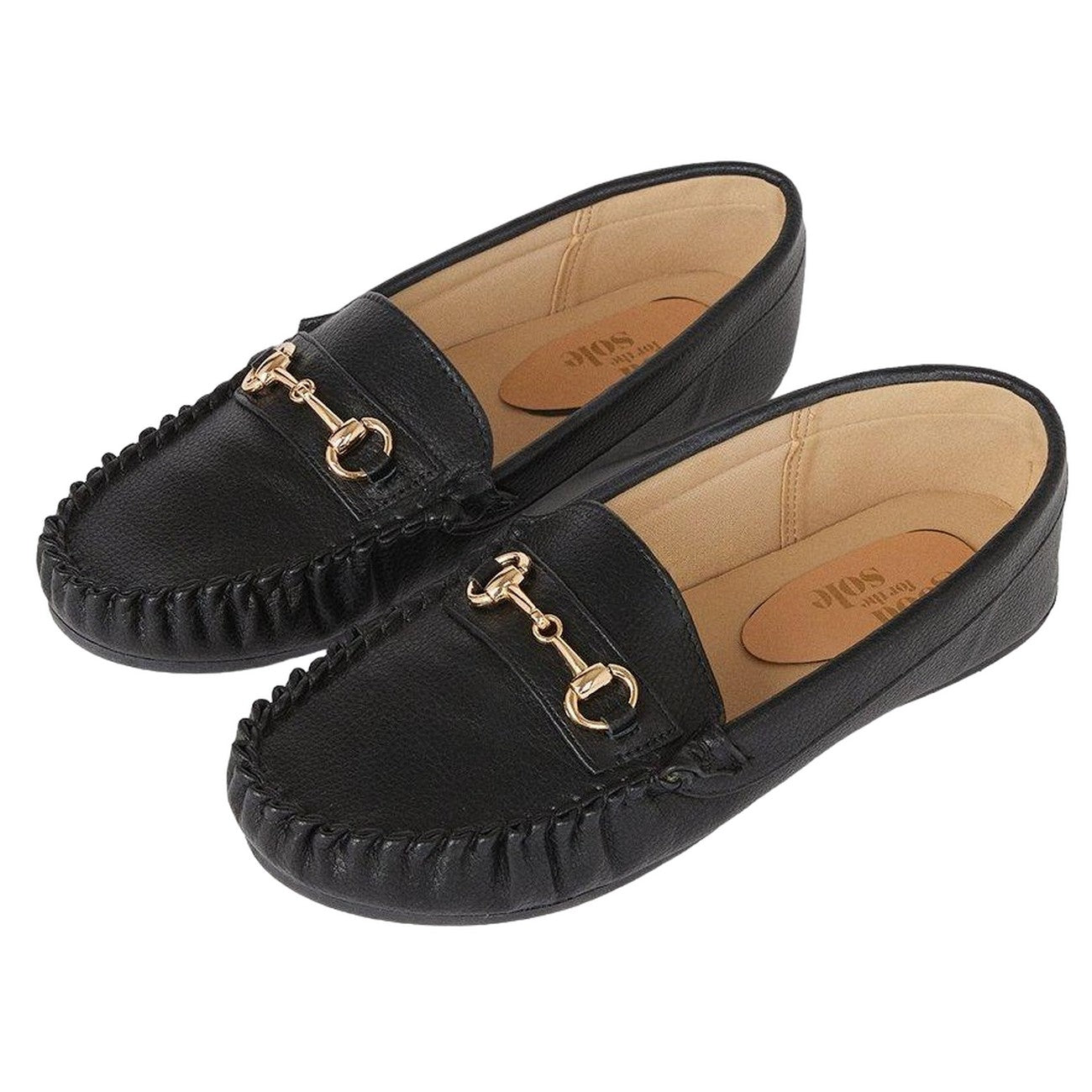 Black - Front - Good For The Sole Womens-Ladies Nina Snaffle Detail Wide Loafers