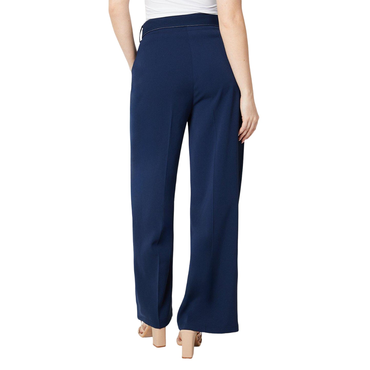 Navy - Back - Dorothy Perkins Womens-Ladies Belt Straight Leg Trousers
