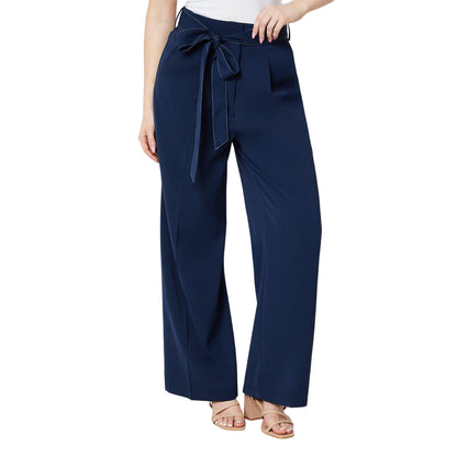 Navy - Front - Dorothy Perkins Womens-Ladies Belt Straight Leg Trousers