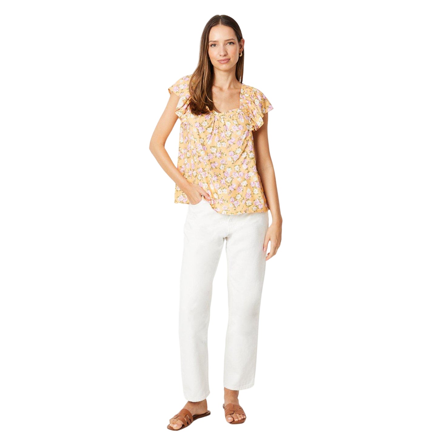 Yellow - Side - Dorothy Perkins Womens-Ladies Floral Frill Blouse