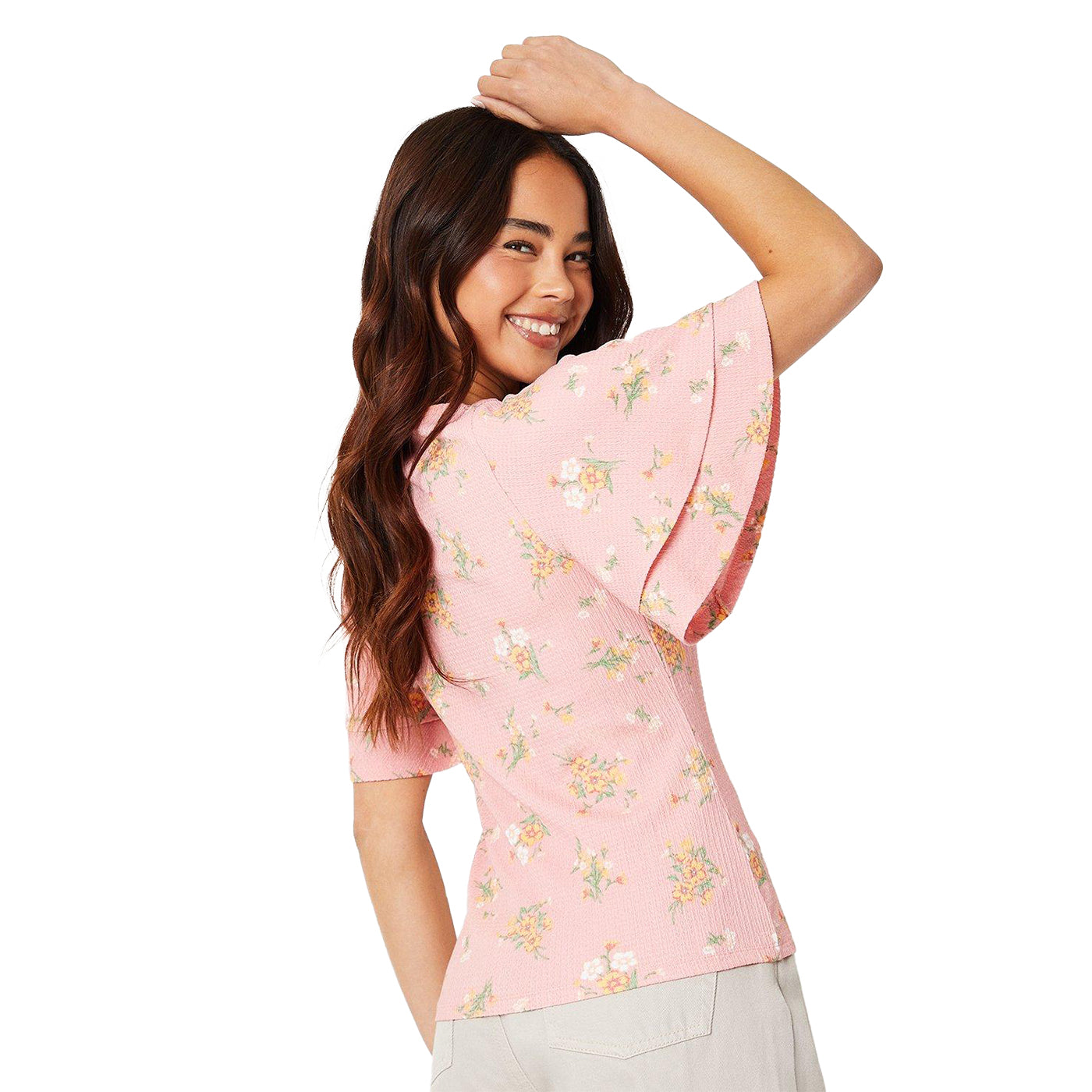 Pink - Back - Dorothy Perkins Womens-Ladies Ditsy Print Square Neck Top
