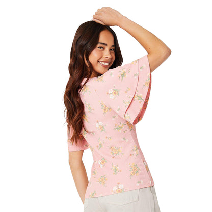 Pink - Back - Dorothy Perkins Womens-Ladies Ditsy Print Square Neck Top