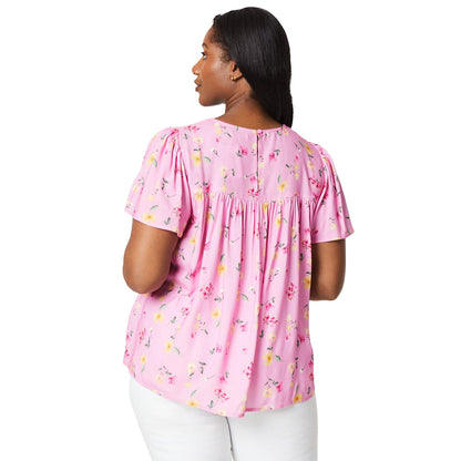 Pink - Back - Dorothy Perkins Womens-Ladies Ditsy Print Shirred Yoke Plus Blouse