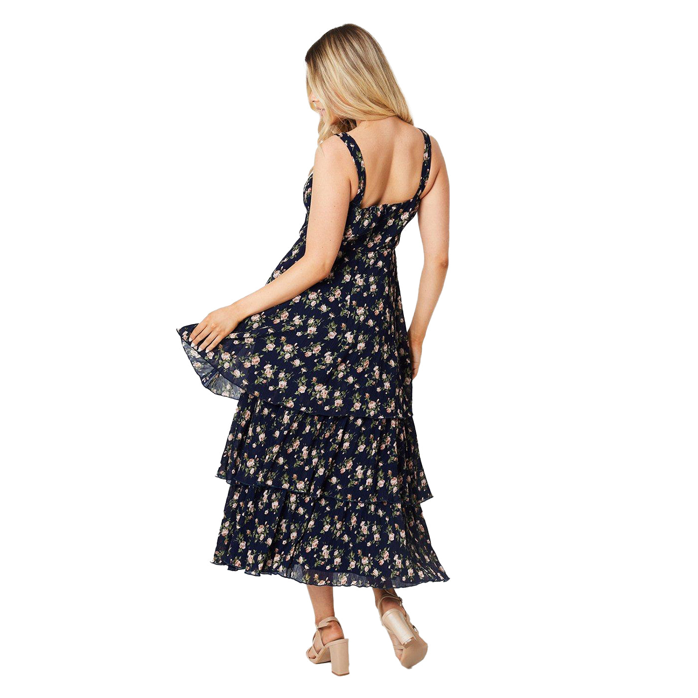 Navy - Back - Dorothy Perkins Womens-Ladies Tiered Midi Dress