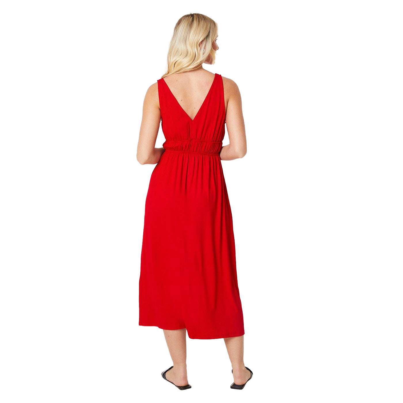 Red - Back - Dorothy Perkins Womens-Ladies Channel Stitched V Neck Midi Dress