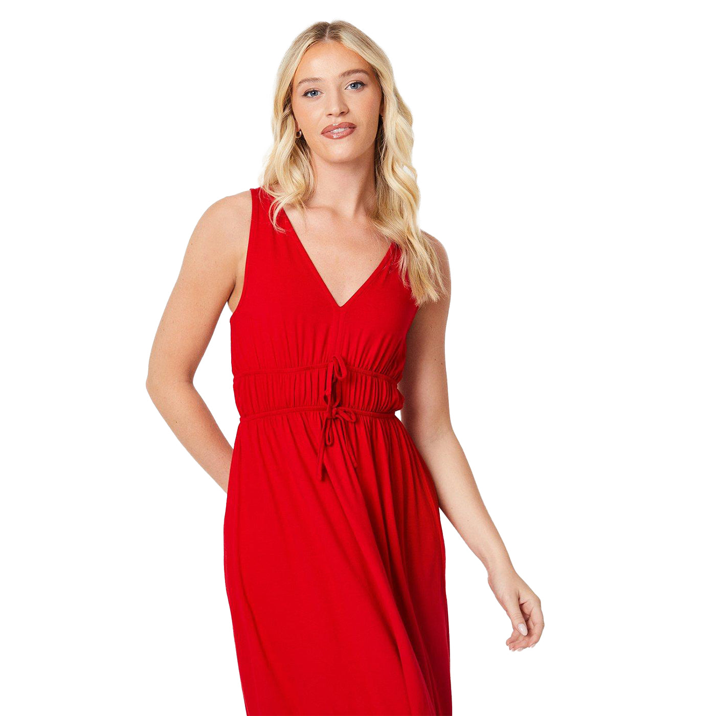 Red - Lifestyle - Dorothy Perkins Womens-Ladies Channel Stitched V Neck Midi Dress