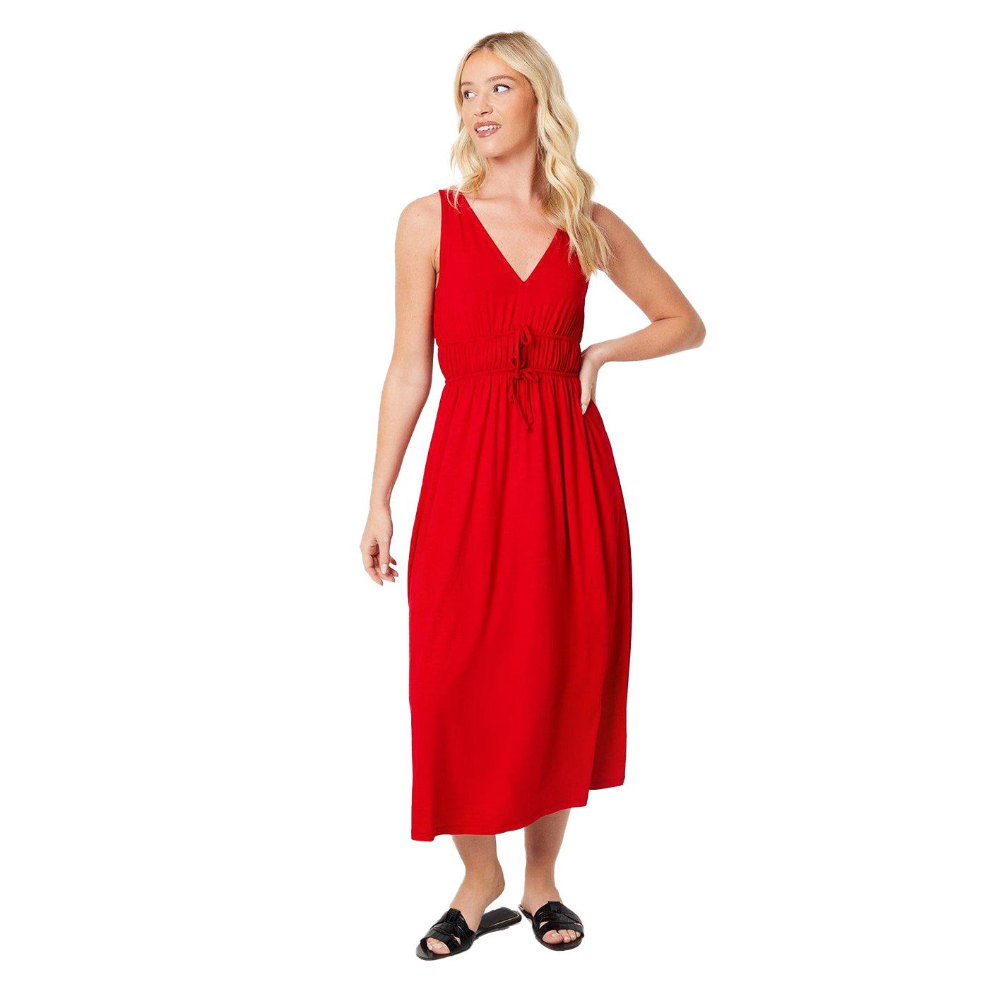 Red - Front - Dorothy Perkins Womens-Ladies Channel Stitched V Neck Midi Dress