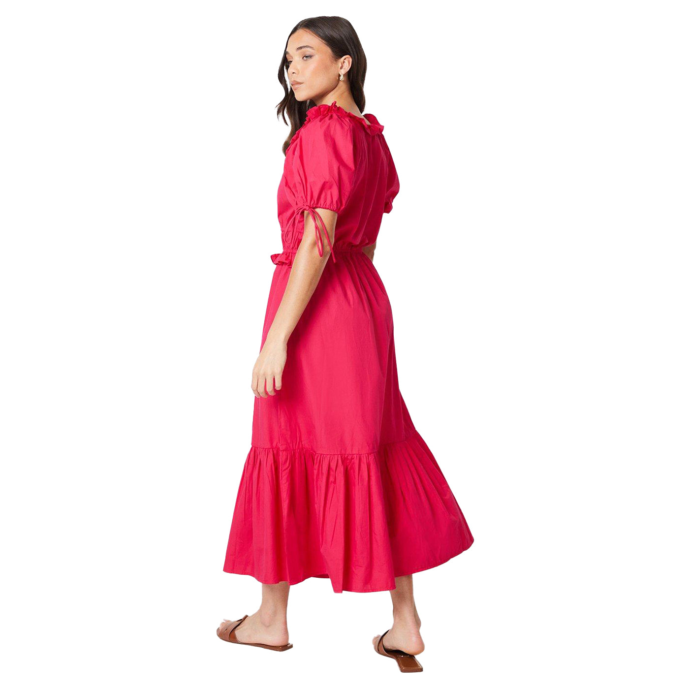Hot Pink - Back - Dorothy Perkins Womens-Ladies Tiered Poplin Frill Petite Midi Dress