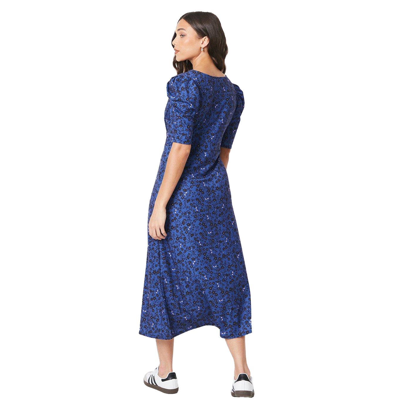 Blue - Back - Dorothy Perkins Womens-Ladies Floral V Neck Petite Short-Sleeved Midi Dress