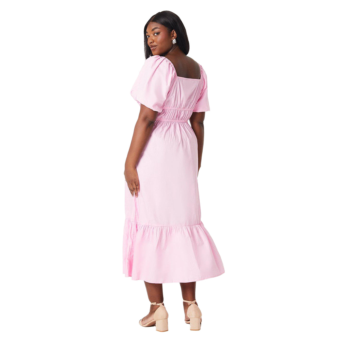 Pink - Back - Dorothy Perkins Womens-Ladies Tiered Front Tie Plus Midi Dress