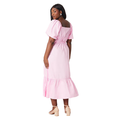 Pink - Back - Dorothy Perkins Womens-Ladies Tiered Front Tie Plus Midi Dress