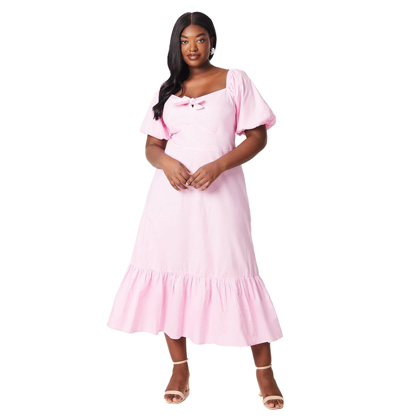 Pink - Front - Dorothy Perkins Womens-Ladies Tiered Front Tie Plus Midi Dress