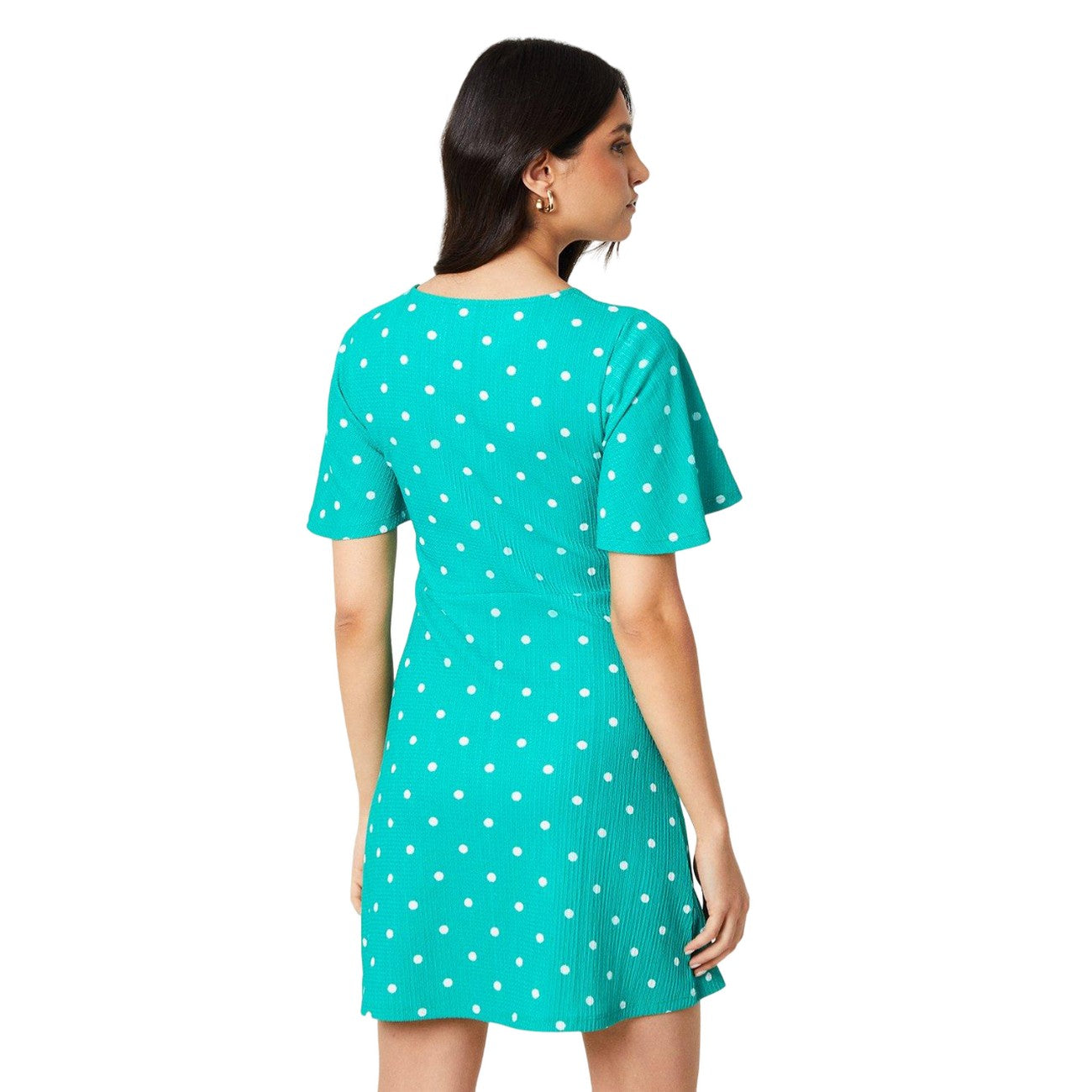 Green - Back - Dorothy Perkins Womens-Ladies Ruched Angel Sleeve Mini Dress