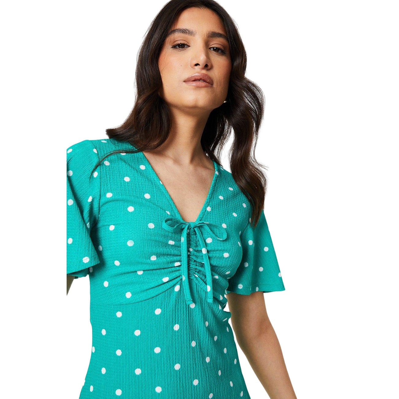 Green - Side - Dorothy Perkins Womens-Ladies Ruched Angel Sleeve Mini Dress